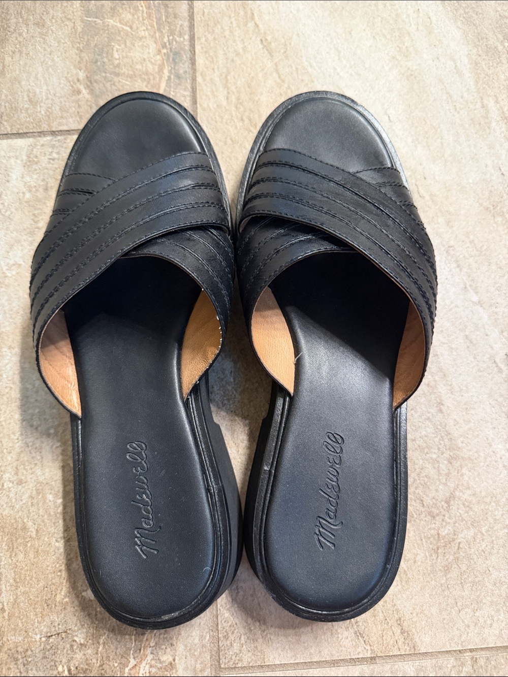 Madewell Black Leather Crossover Slide Mules